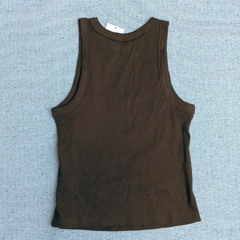 A New Day Tank Top Womens Medium Brown New Ribbed Seashell Embroidered Racerback